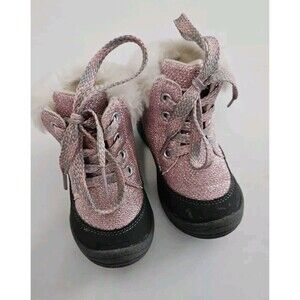 Oshkosh B’Gosh Toddler Girls Sparkly Pink Glitter Lace Up Winter Booties Sz 6 M